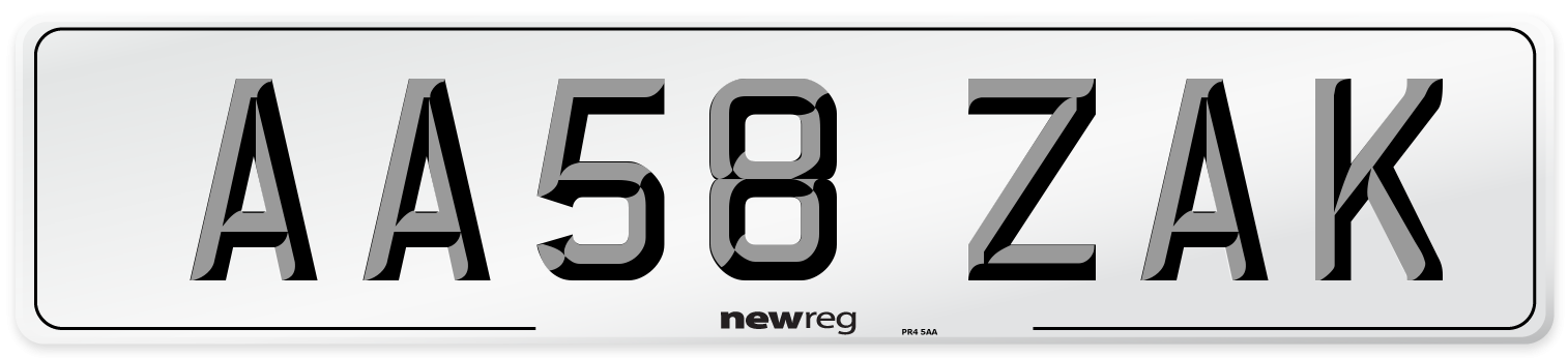 AA58 ZAK Number Plate from New Reg